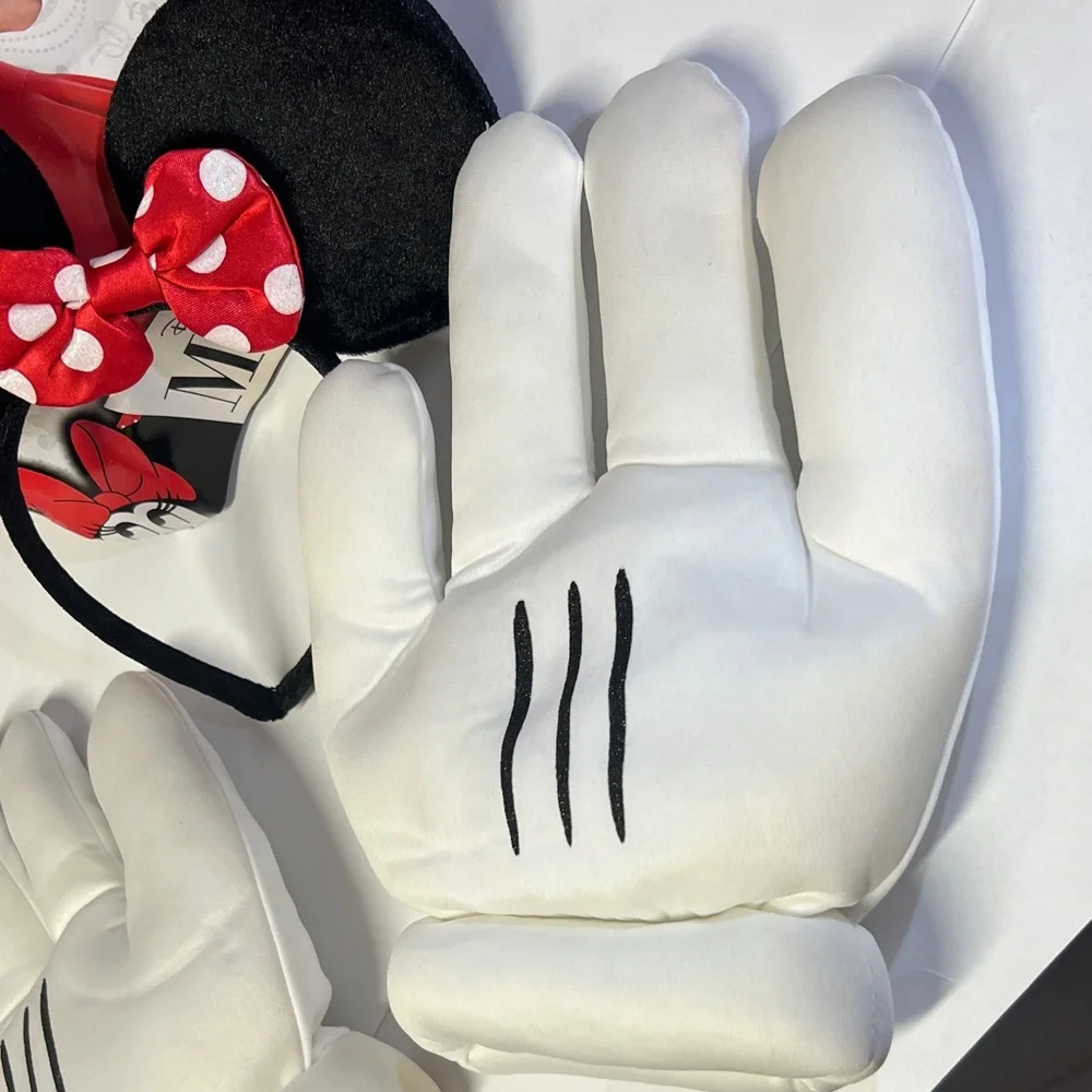 Disney Minnie Mouse Ears with Red Bow and White Gloves